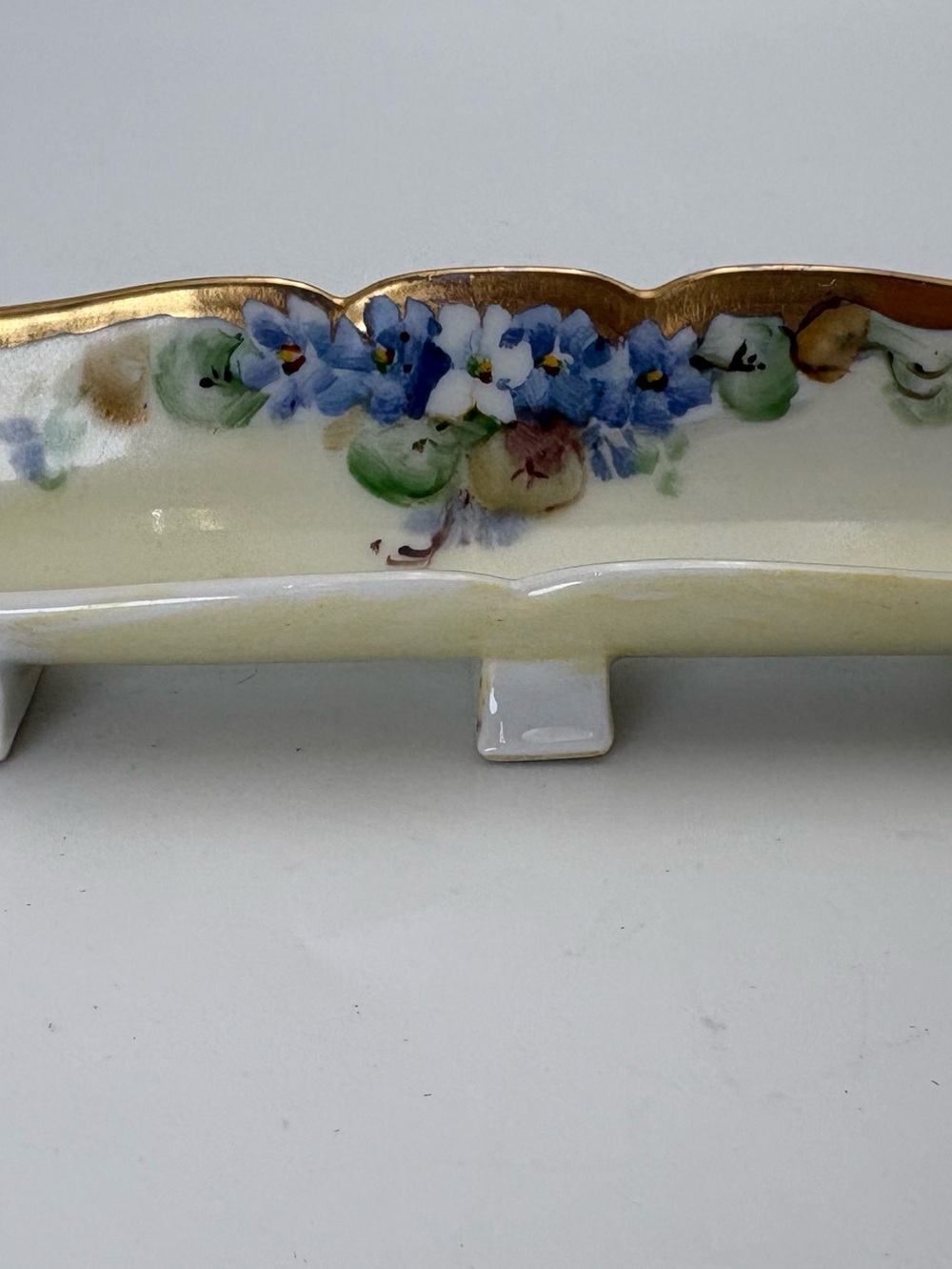 Vintage 1940s French Limoges Porcelain Tray with Delicate Blue Flowers and Gold - Picture 2 of 11